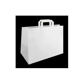 Papírtáska szalagfüles 32 x 20 + 24 cm fekvő FEHÉR (150 db/cs)