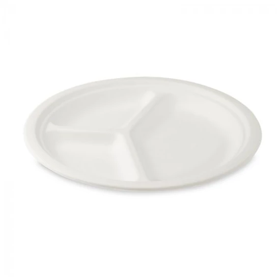 Lapostányér 26 cm cukornád 3 részes fehér (50 db/cs)